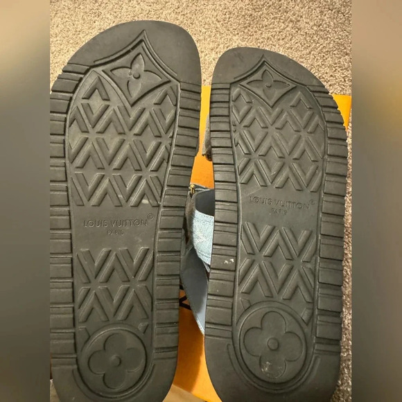 LV Sunset Flat Comfort Sandal Light Blue Monogram Denim Size 10 - Picture 6 of 15